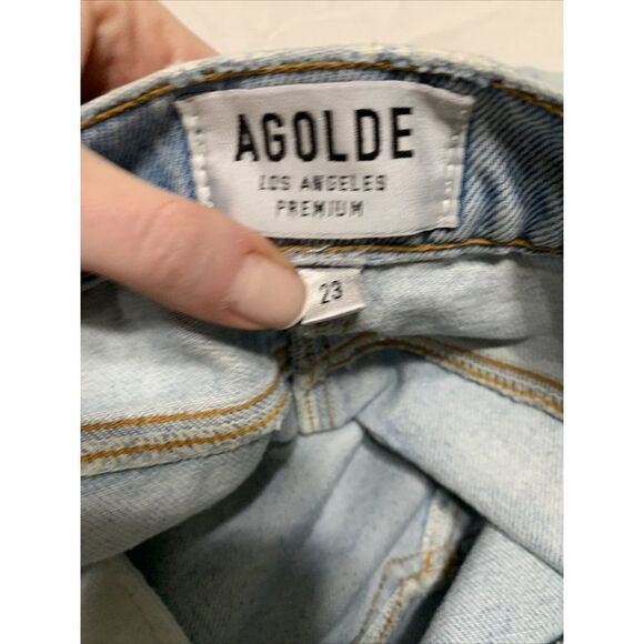 Agolde authentic A068 E773 solid light blue denim jean distressed mini skirt 23 - Picture 5 of 8